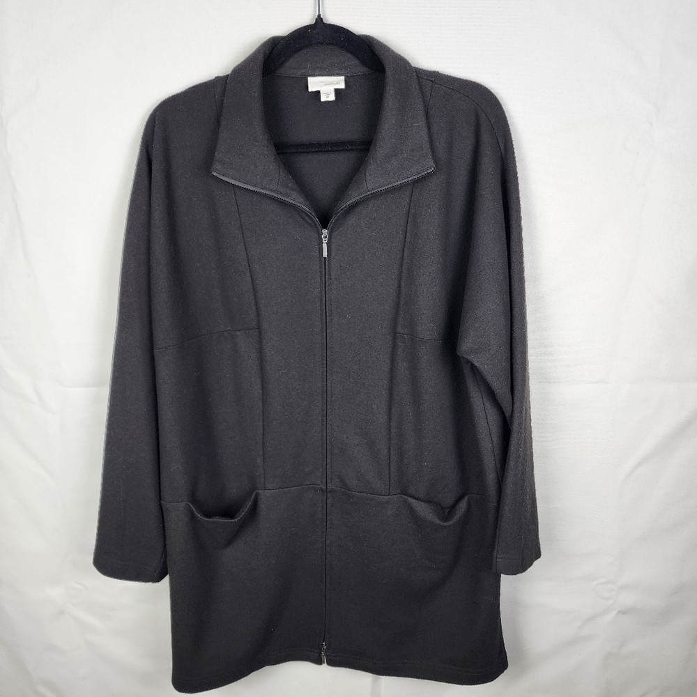 Pure Jill J. Jill Womens XS Full Zip Knit Cardigan Jacket Black Charcoal Pocket